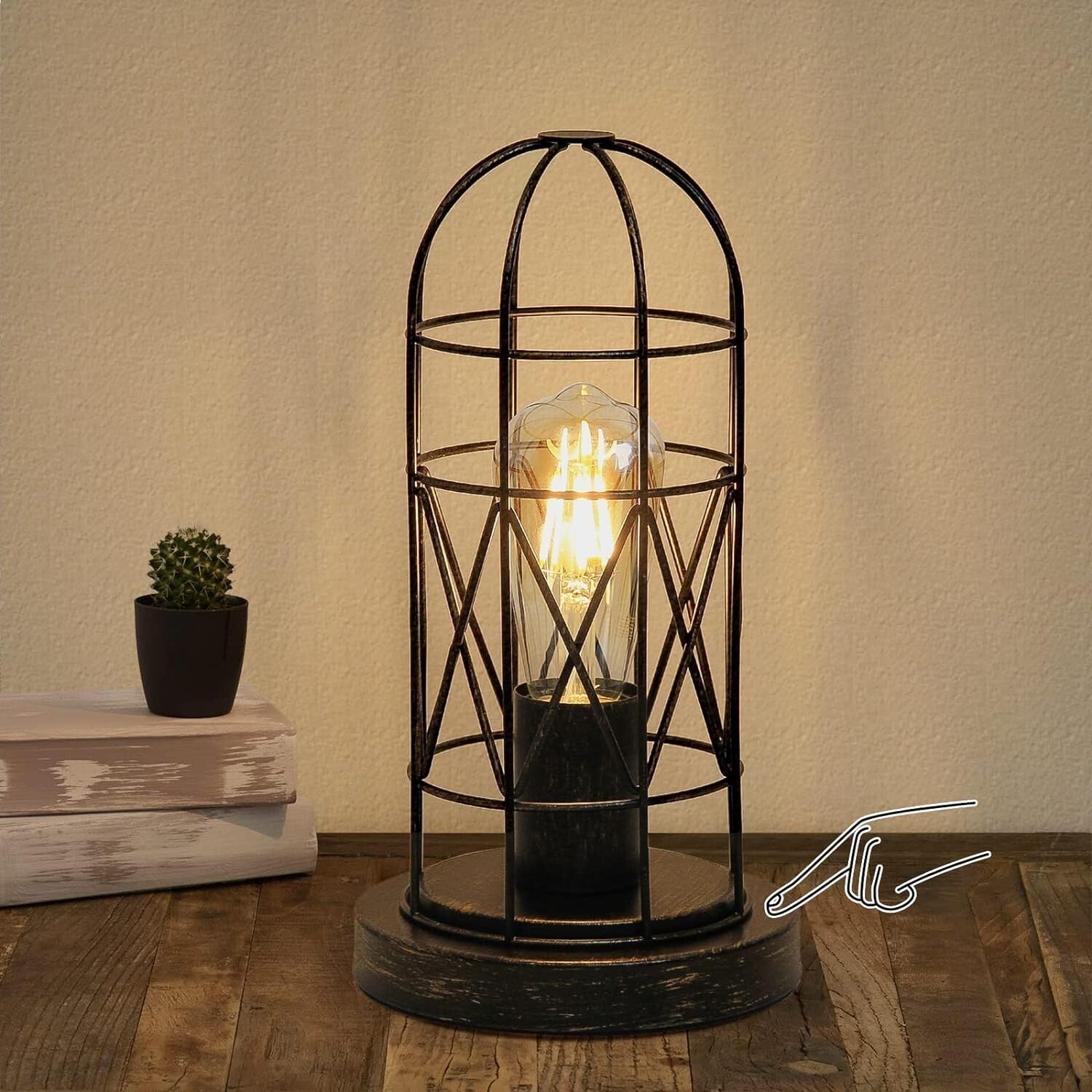 Industrial Touch Table Lamp with Dimmable 3-Way Control - Vintage Cage Design