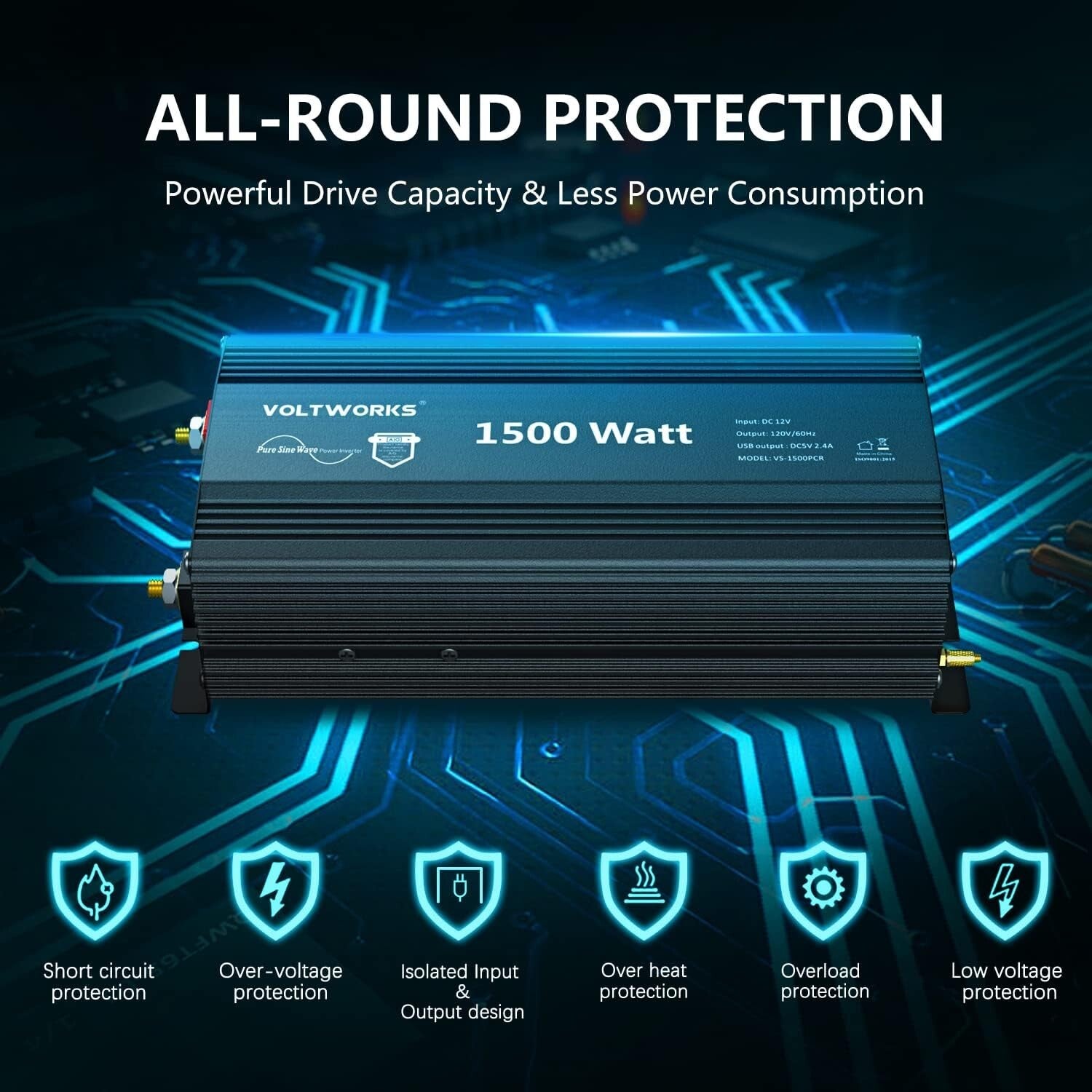 1500W Off-Grid Pure Sine Wave Inverter with Remote - Perfect for Emergency Use