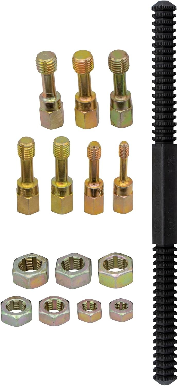 Durable 15-Pc Metric Thread Restorer Kit with Storage Tray - M6-M12 Sizes