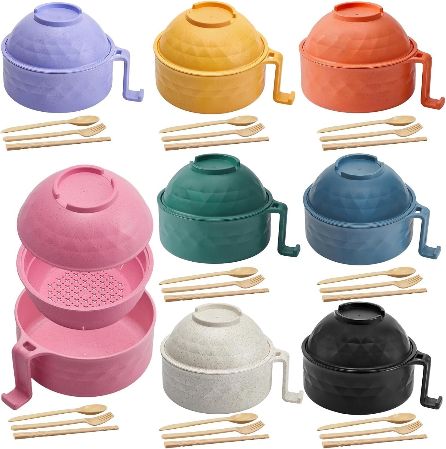 Chic 8-Piece Instant Noodle Bowl Set - Microwave-Friendly & Easy to Clean