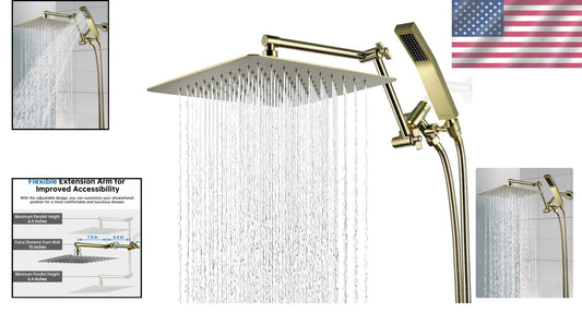 3-Setting Polished Brass Rainfall Shower & Handheld Spray with Extension Arm