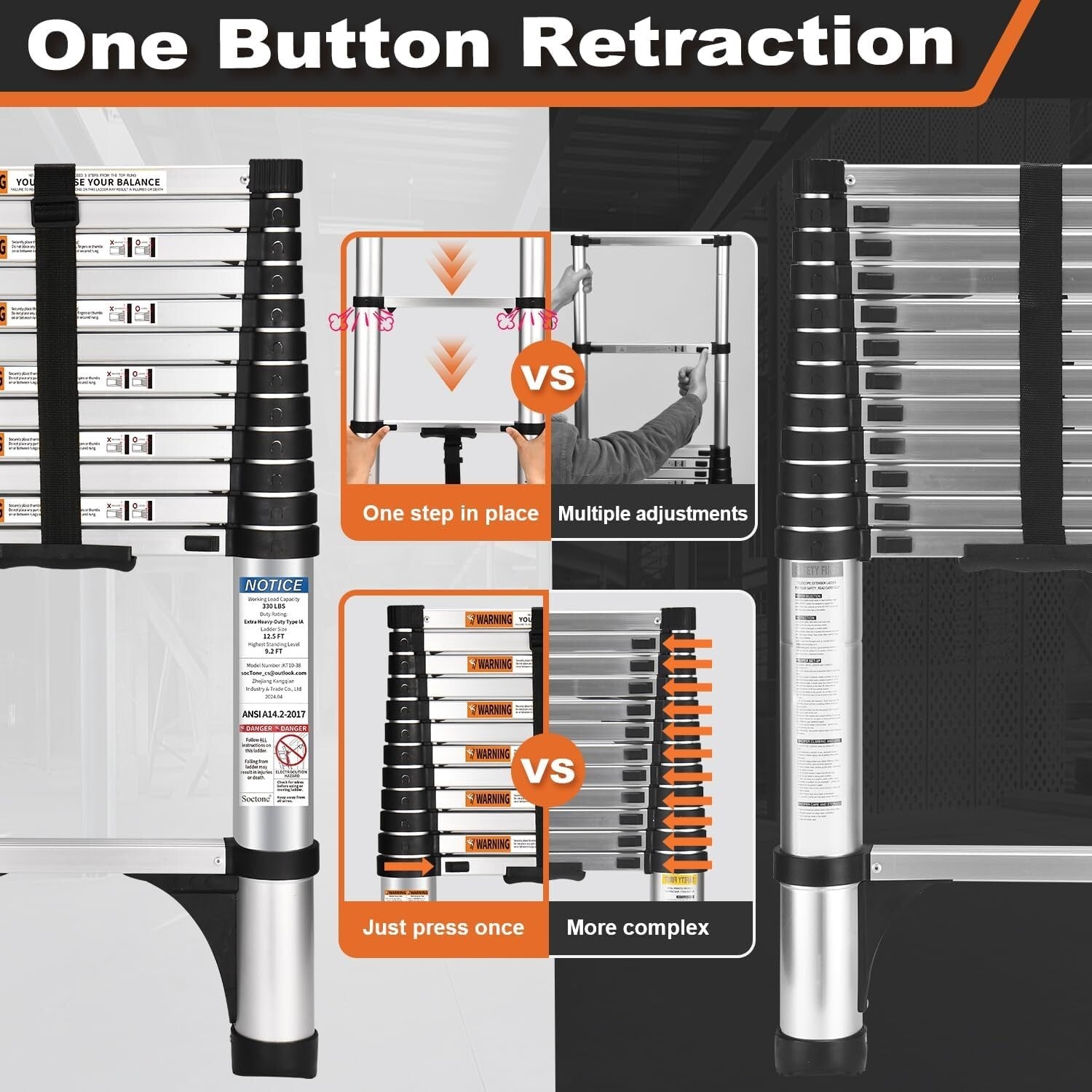 Portable Telescoping Ladder 10.5 FT, Easy Store & Transport with 2-Year Warranty