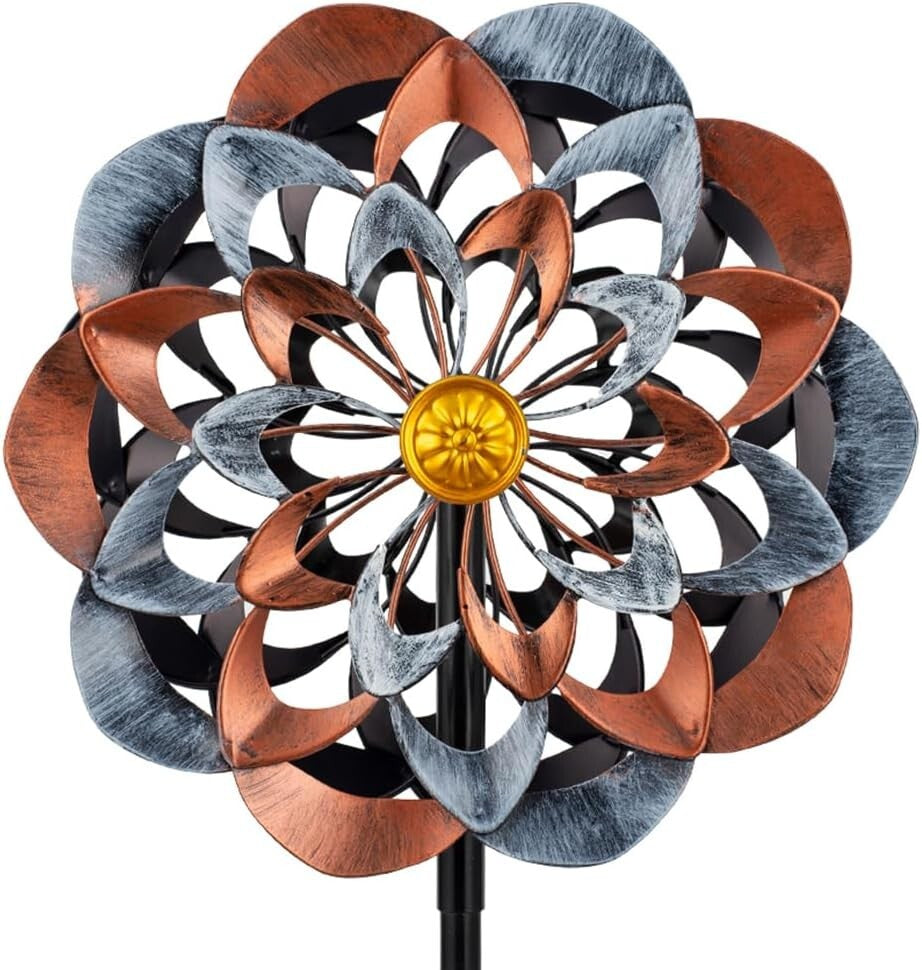 Elegant 360° Metal Wind Spinner Kinetic Garden Sculpture - Gray & Bronze 13 Inch
