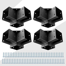 Load image into Gallery viewer, Retro Black Silver Pergola Brackets for 4x4 Posts - Rust Resistant 90° Angle