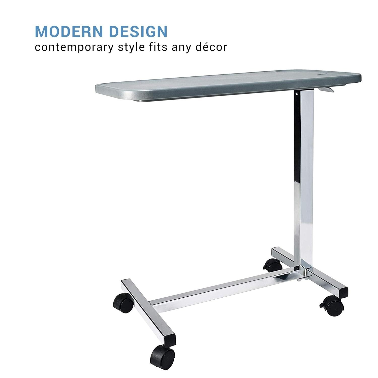 Durable Grey Composite Overbed Table with Casters – Ideal for Home or Hospital