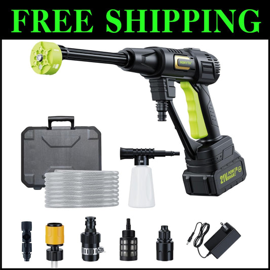 Portable 990 PSI Battery Pressure Washer with 23ft Hose and 6-in-1 Spray Options
