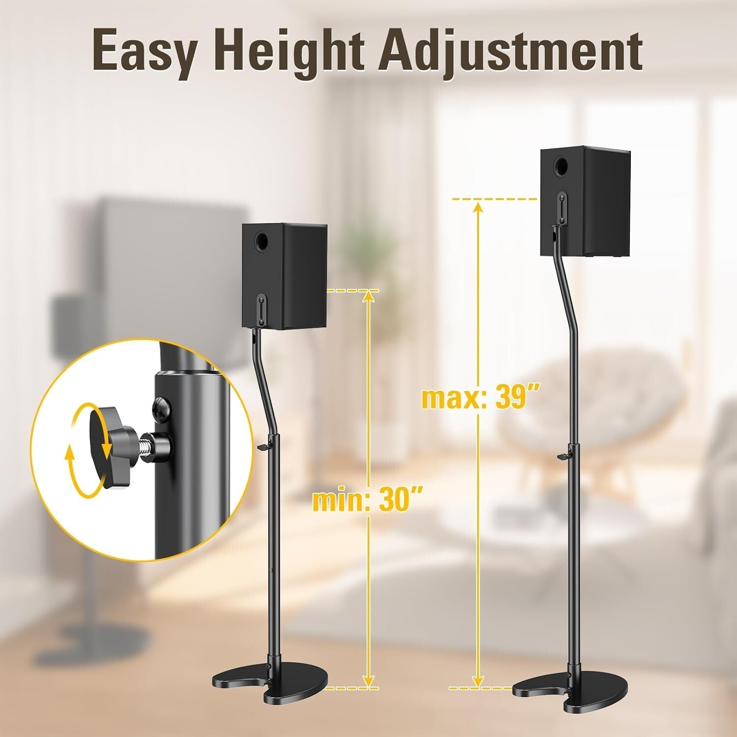 Height Adjustable Speaker Stands - Heavy Duty Floor Mounts with 11 LBS Capacity