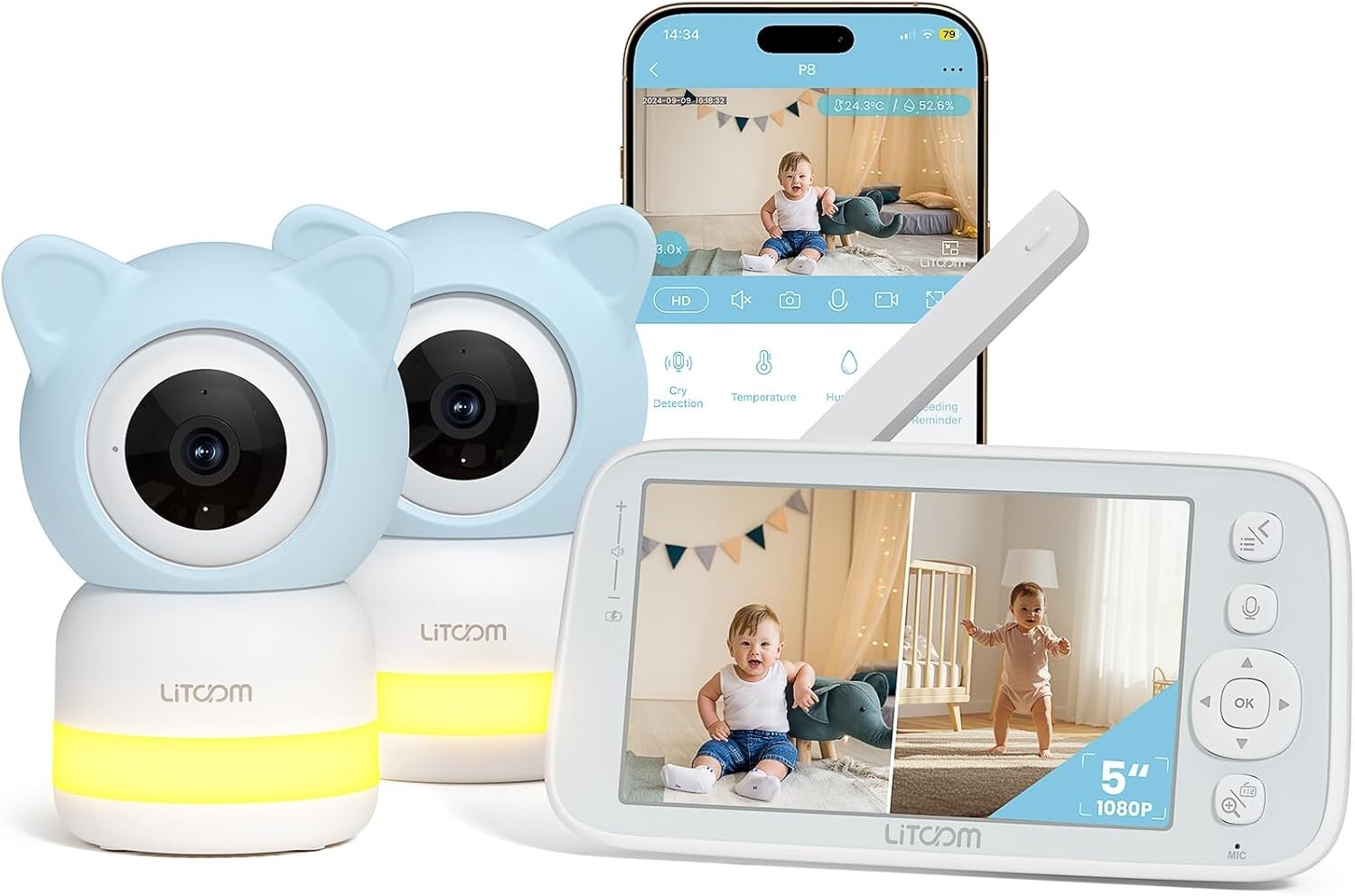 5-Inch Night Vision Baby Monitor with Dual Cameras & 2-Way Audio Capability