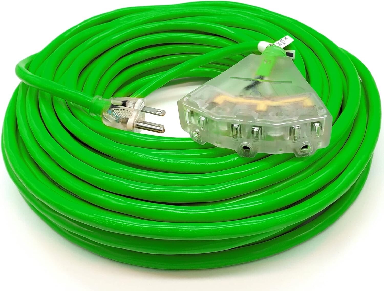 100 Ft 14-Gauge Heavy Duty Extension Cord with 3 Lighted Outlets for Outdoor Use