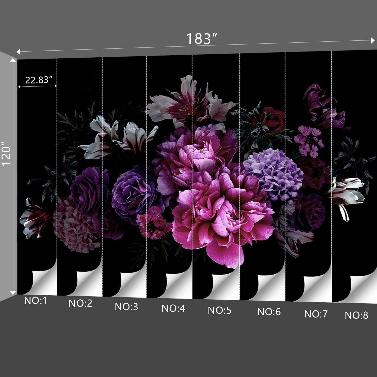 Water and Stain Resistant Floral Wall Mural - Large 183"x120" for Bedroom