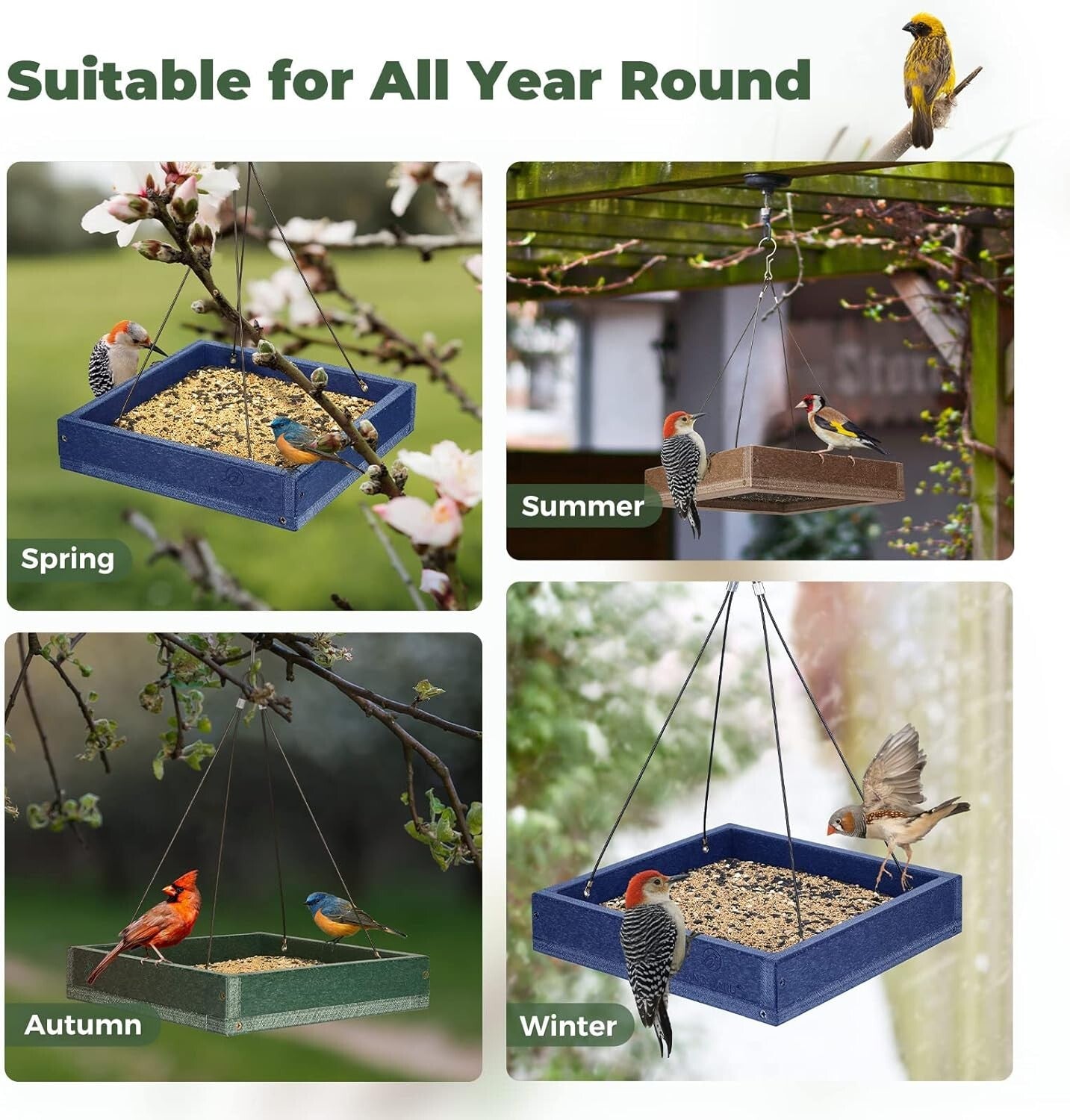 2 Pack Weatherproof Bird Feeder Tray - Durable Recycled Plastic, 3.5 lbs Capa...