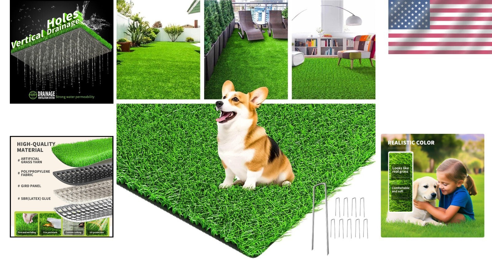 4x6 Feet Eco-Friendly Artificial Grass Turf with Drainage Holes for Pets & Decor