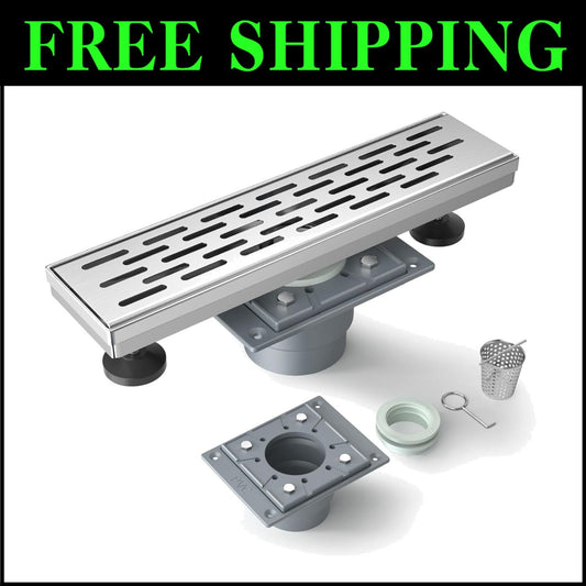 304 Stainless Steel Square Shower Drain: 12-Inch Drainage with Hair Strainer