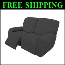 Load image into Gallery viewer, Dark Gray 6-Piece Recliner Loveseat Slipcover - Soft Stretch Sofa Protector