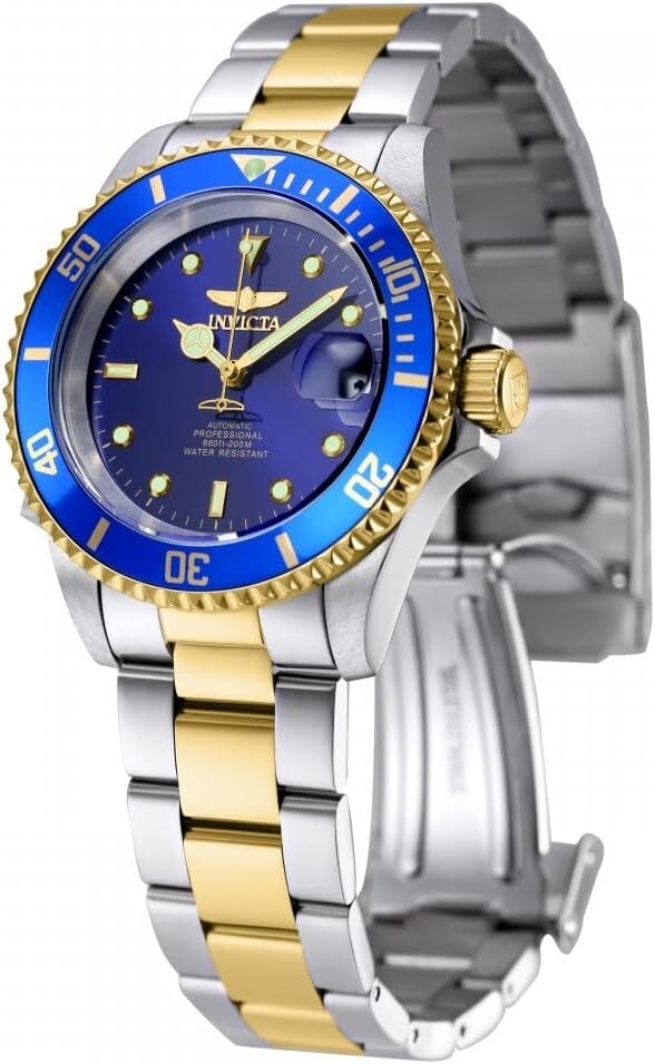 Elegant Men's 40mm Automatic Diver's Watch with Luminous Features & Blue Bezel