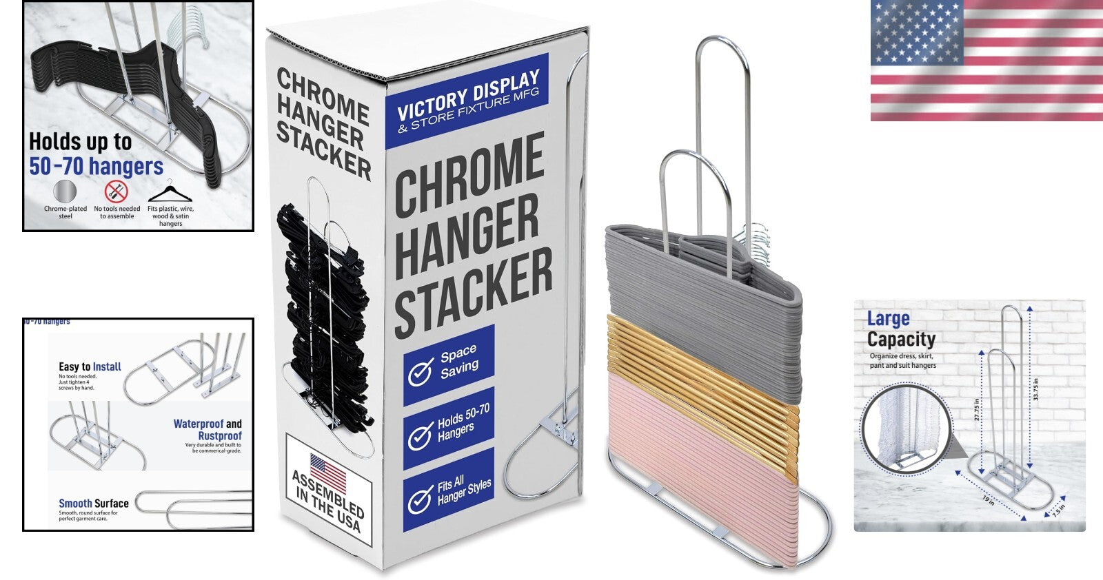 Chrome-Plated Hanger Organizer - Holds 50-75 Hangers, Space-Saving Stand