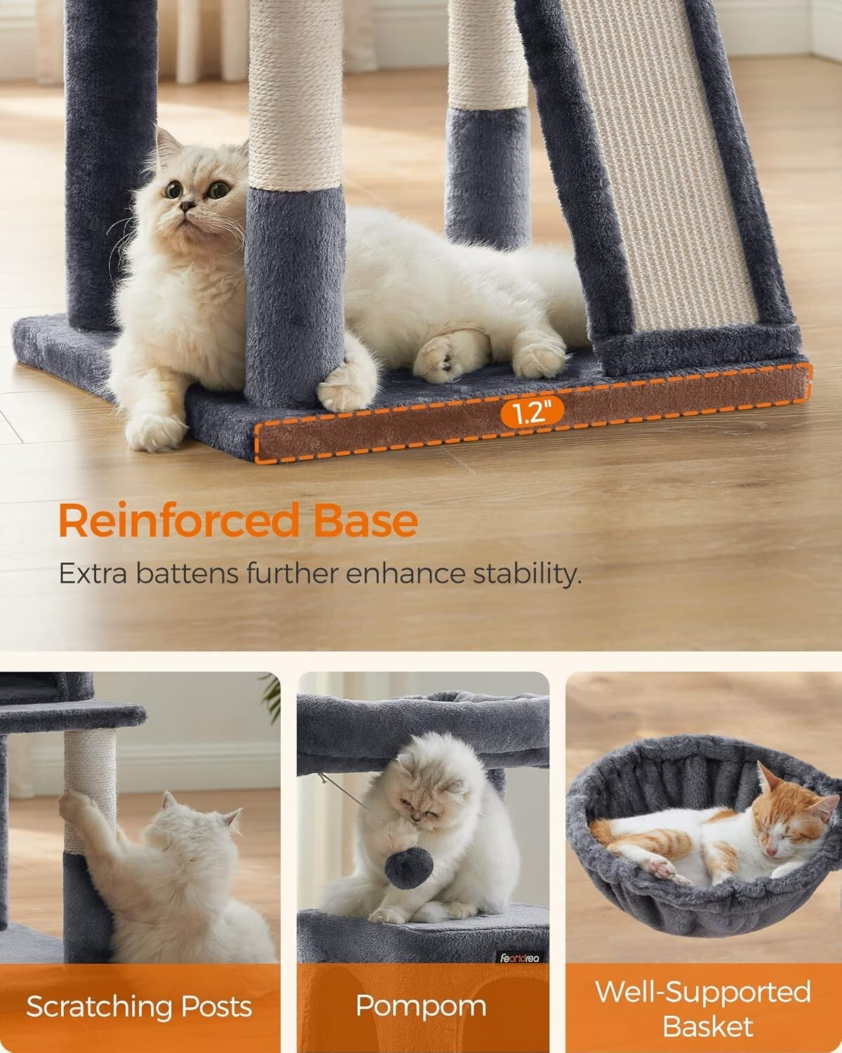 37.8-Inch Multi-Level Cat Tower with Scratching Ramp for Large Cats & Kittens
