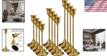 Load image into Gallery viewer, 12-Piece Brass Gold Vintage Candlestick Holders for Weddings and Celebrations