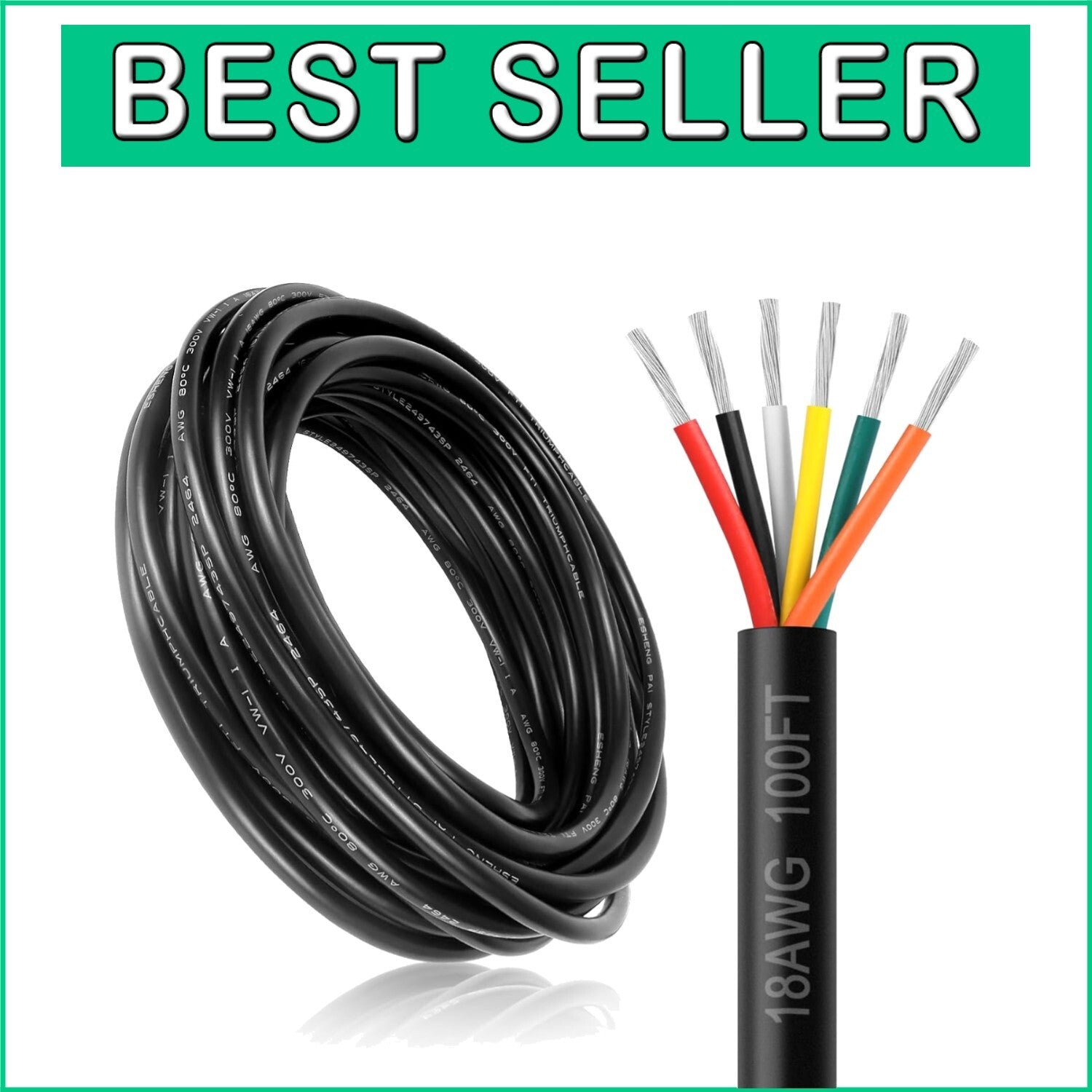 100FT 18 Gauge 6 Conductor Tinned Copper Wire for Versatile Electrical Projects