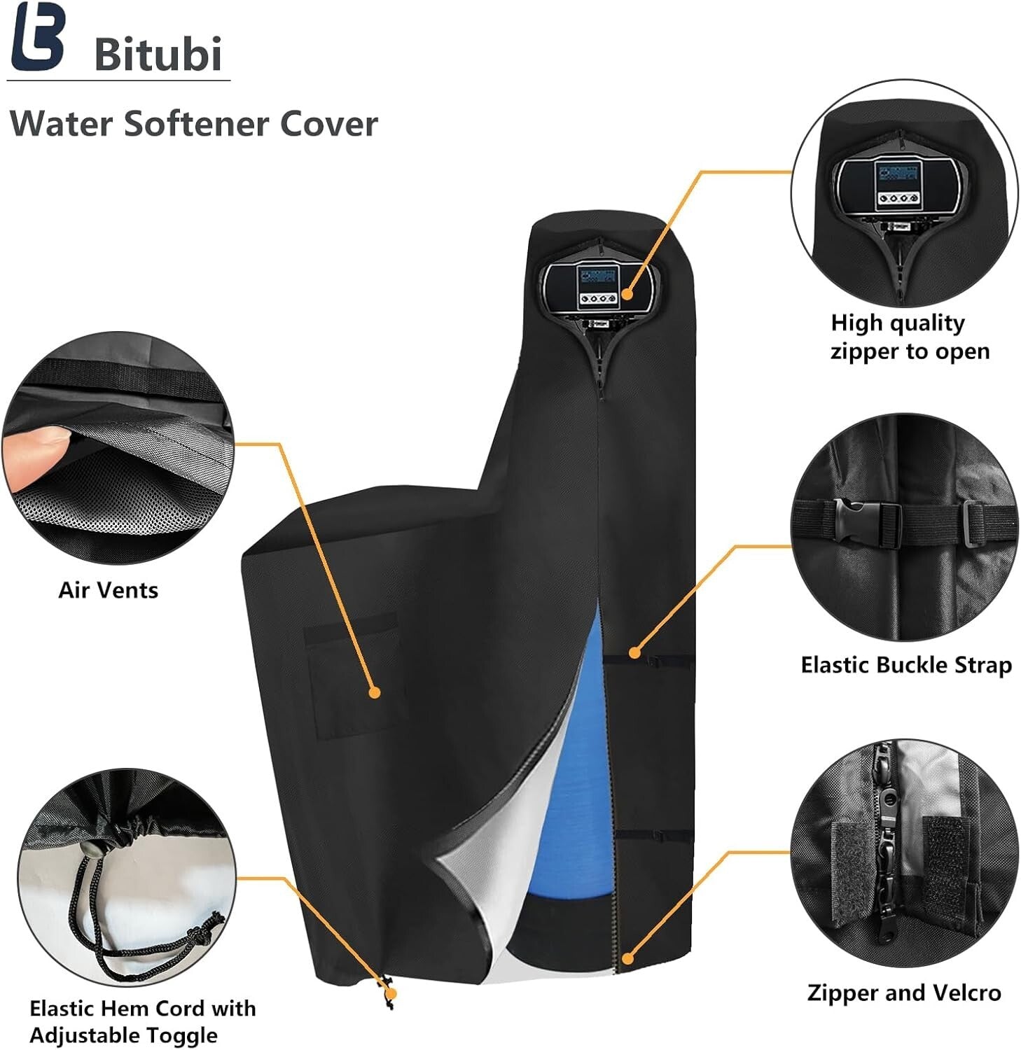 All-Weather Protection Water Softener Brine Tank Cover - Heavy Duty 600D Fabric