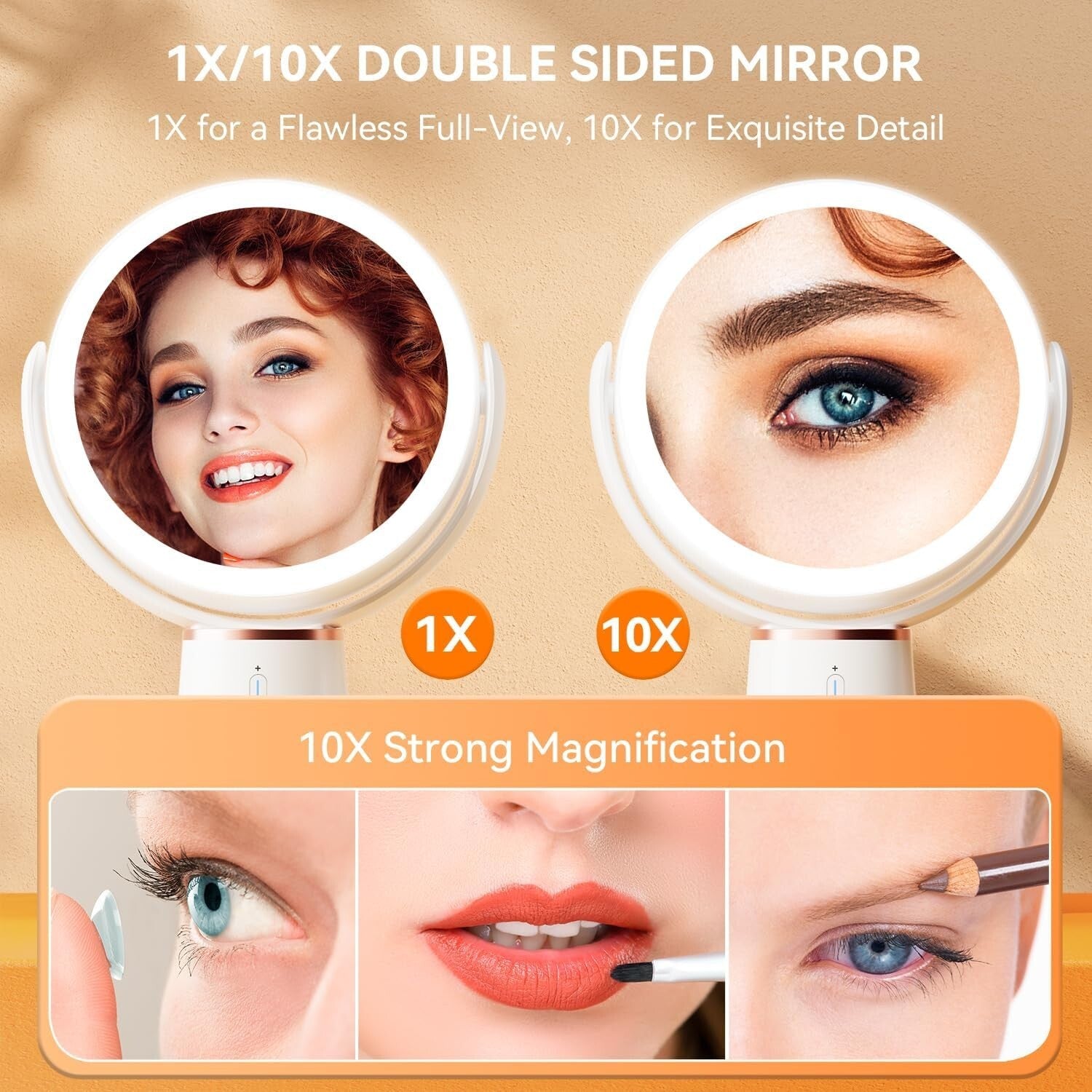 Modern Lighted Makeup Mirror - 2500mAh, 10X Magnification, Perfect for Gifting