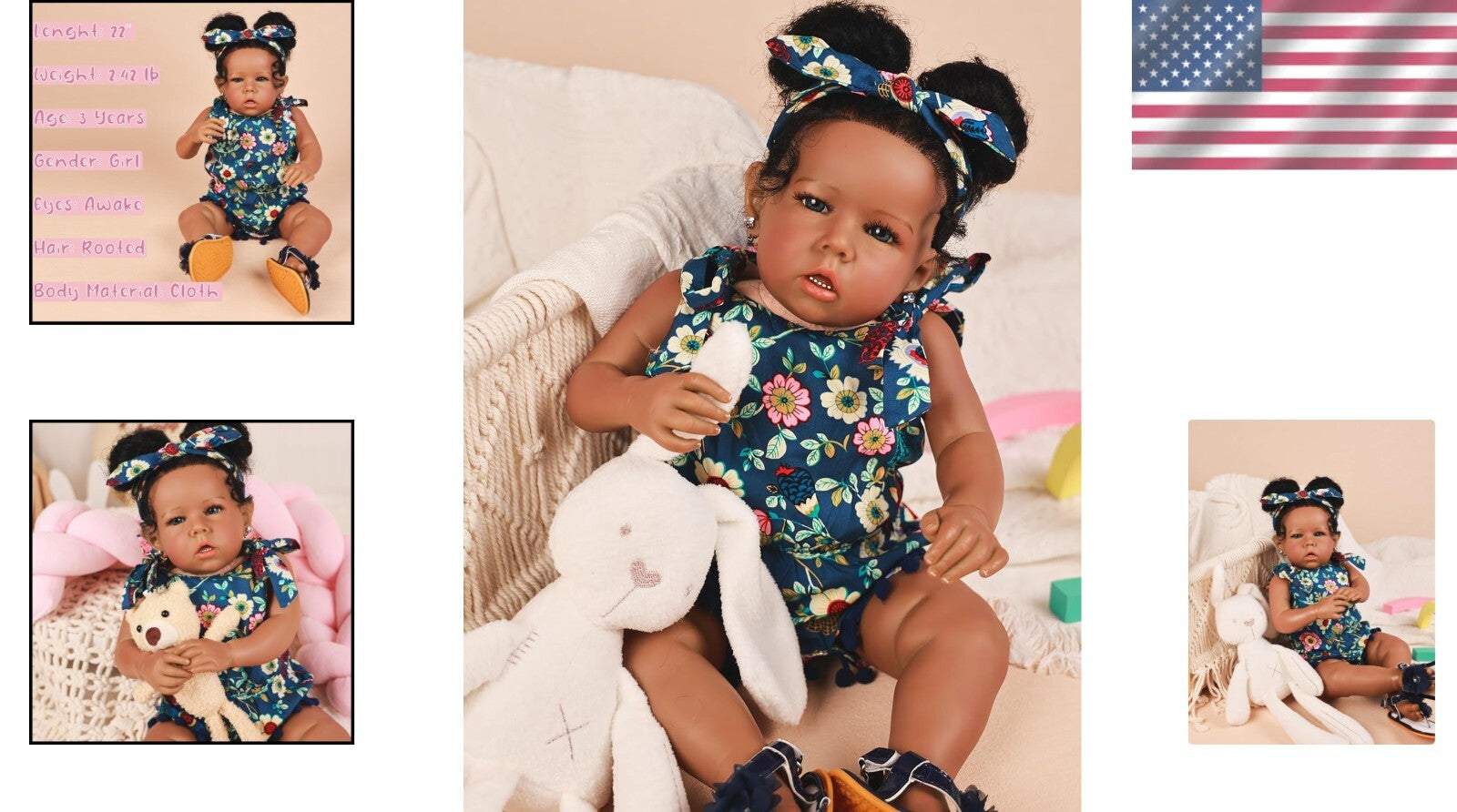 20-Inch Realistic African American Reborn Baby Doll with Curly Hair - Gift Ready