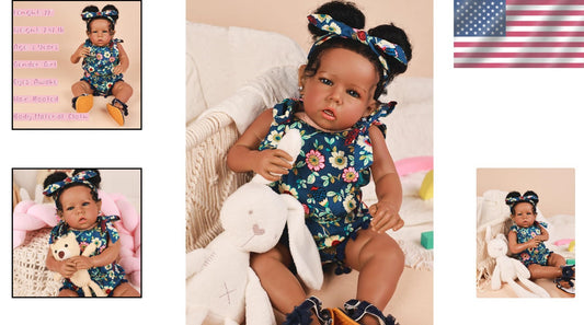 20-Inch Realistic African American Reborn Baby Doll with Curly Hair - Gift Ready