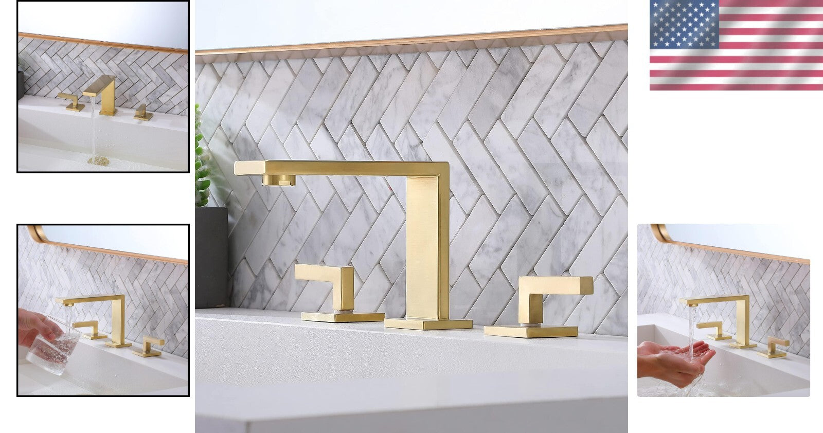 Elegant 2 Handle Brushed Gold Bathroom Faucet with Water Supply Lines Included