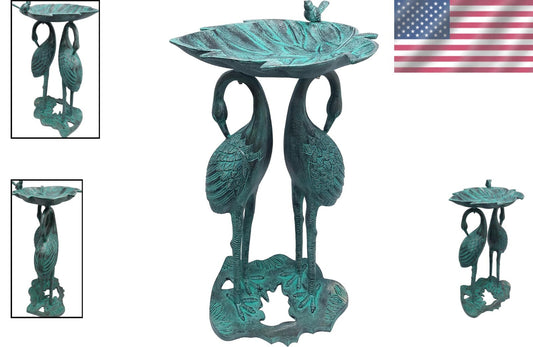 Sturdy 30-in Cast Aluminum Crane Bird Bath with Leaf Bowl - Traditional Elegance