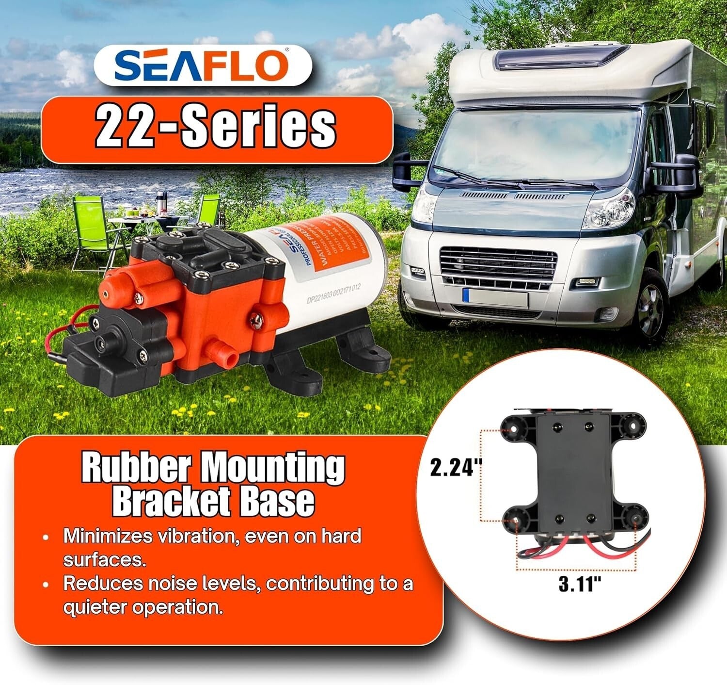 12V Diaphragm Water Pump - 1.3 GPM, 100 PSI for Marine & RV Applications