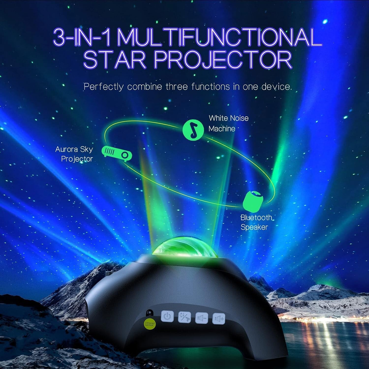 33 Light Effects Galaxy Projector - Bluetooth Night Light & Soothing Sounds