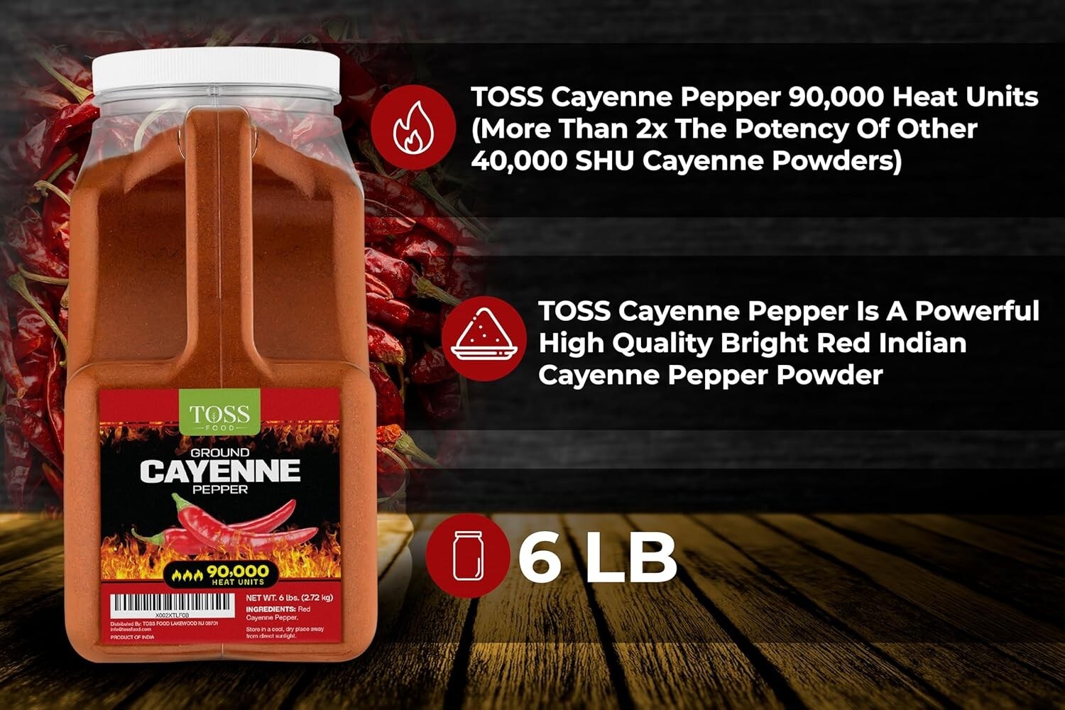 Kosher Certified 6 LB Ground Cayenne Pepper - 90,000 Heat Units for Spicy Flavor