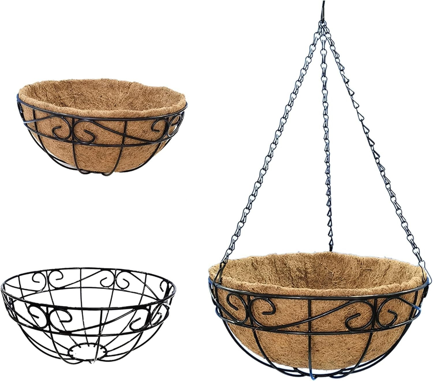 Versatile Hanging Planters - 14 Inch Metal Baskets for Garden and Porch Style