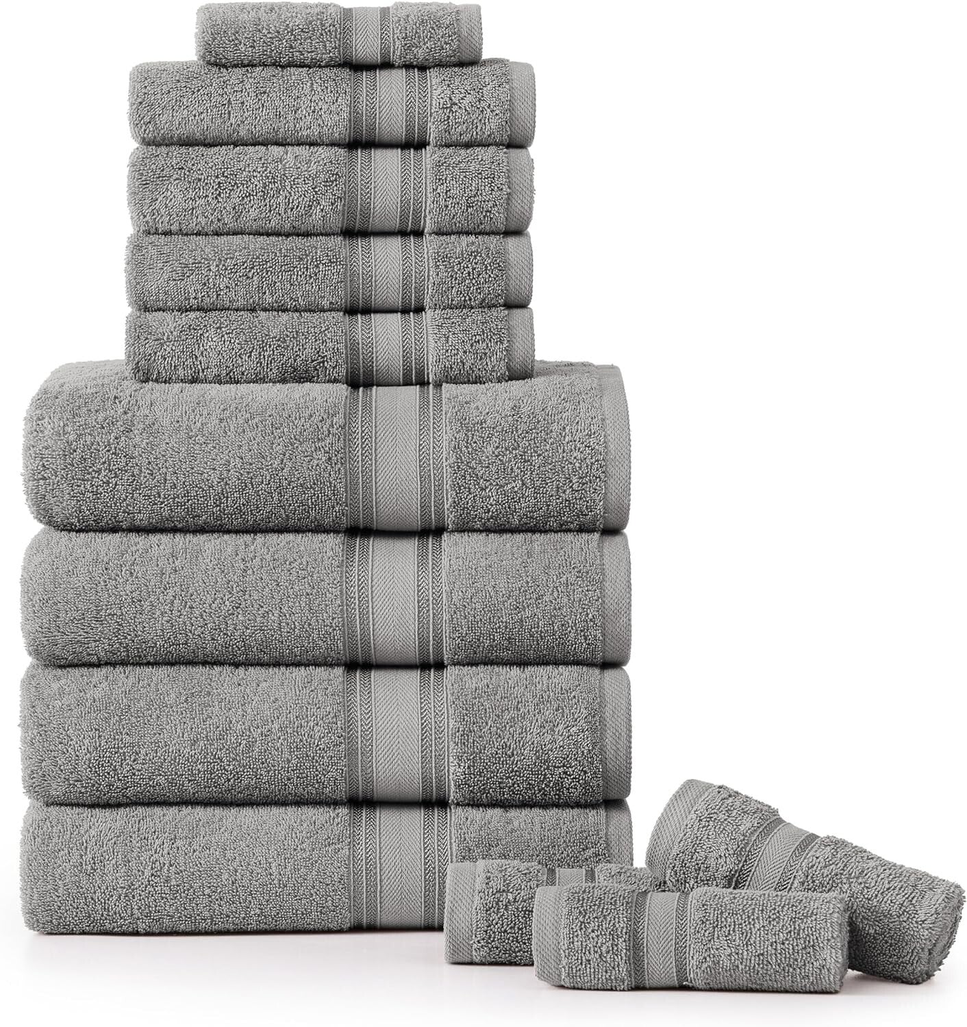 Elegant Space Grey 12-Piece Bath Towel Set - Luxurious 100% Cotton Collection