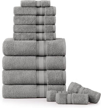 Load image into Gallery viewer, Elegant Space Grey 12-Piece Bath Towel Set - Luxurious 100% Cotton Collection