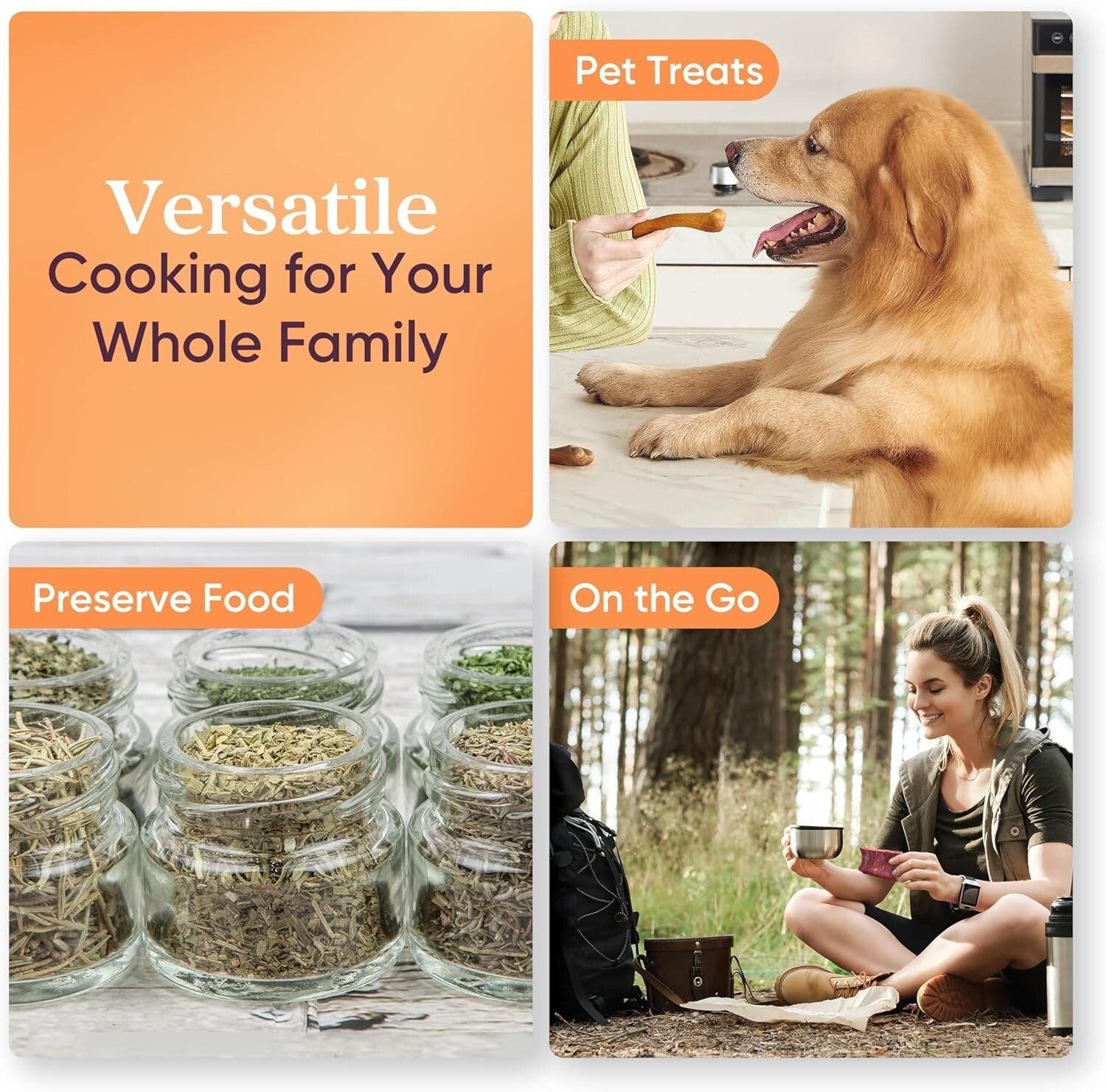 Large Capacity 600W Food Dehydrator with 6 Stainless Steel Trays, 48-Hour Timer