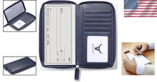 Load image into Gallery viewer, Italian Calfskin Zippered Checkbook Cover with Divider &amp; Card Slots - Dark Blue