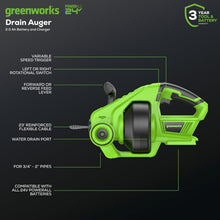 Load image into Gallery viewer, Cordless Drain Auger 24V - Ergonomic Design, 550 RPM for Effortless Clog Removal
