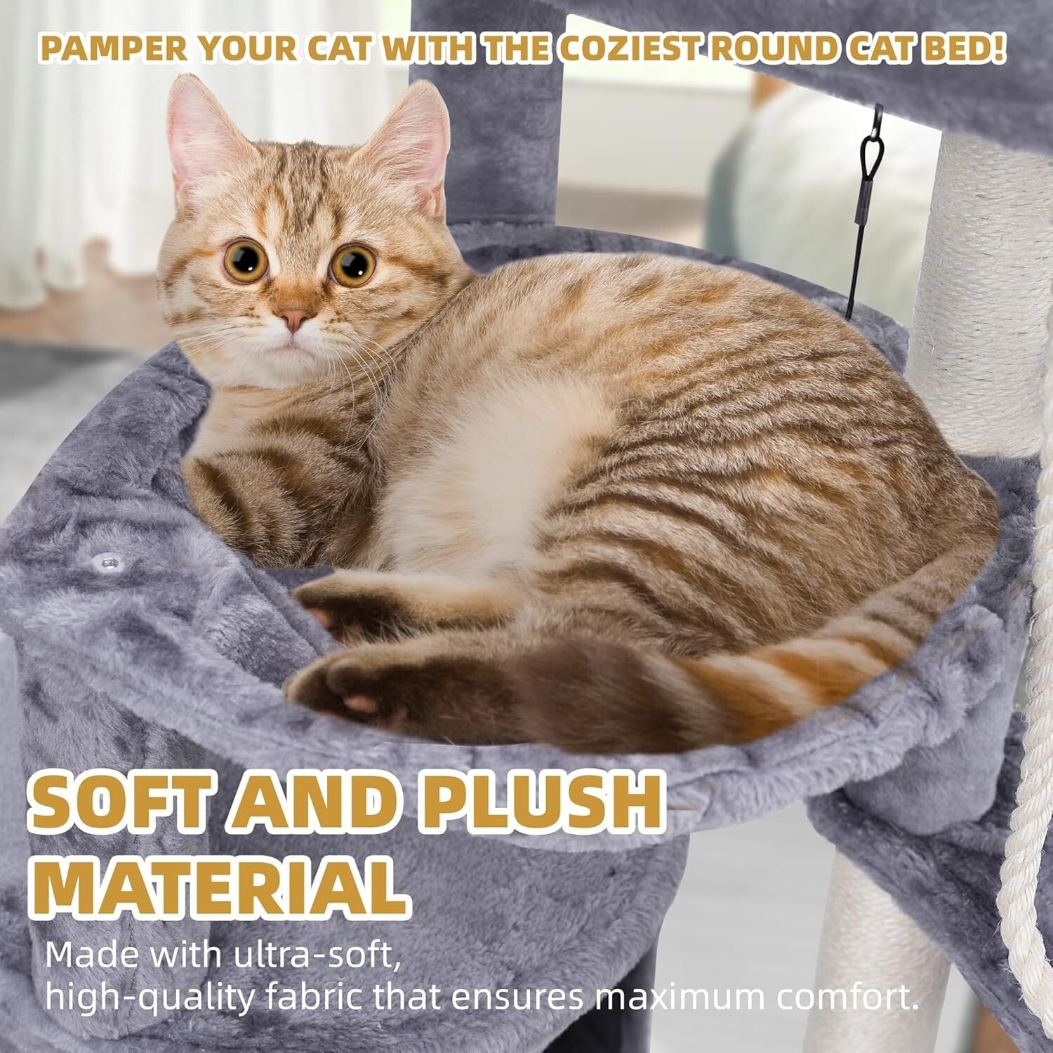 Stylish Grey Three-Level Cat Tree with Two Relaxing Hammocks & Condo Space