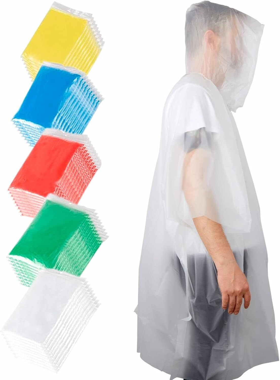 50 Pack Disposable Rainbow Rain Ponchos for Adults - Individually Wrapped