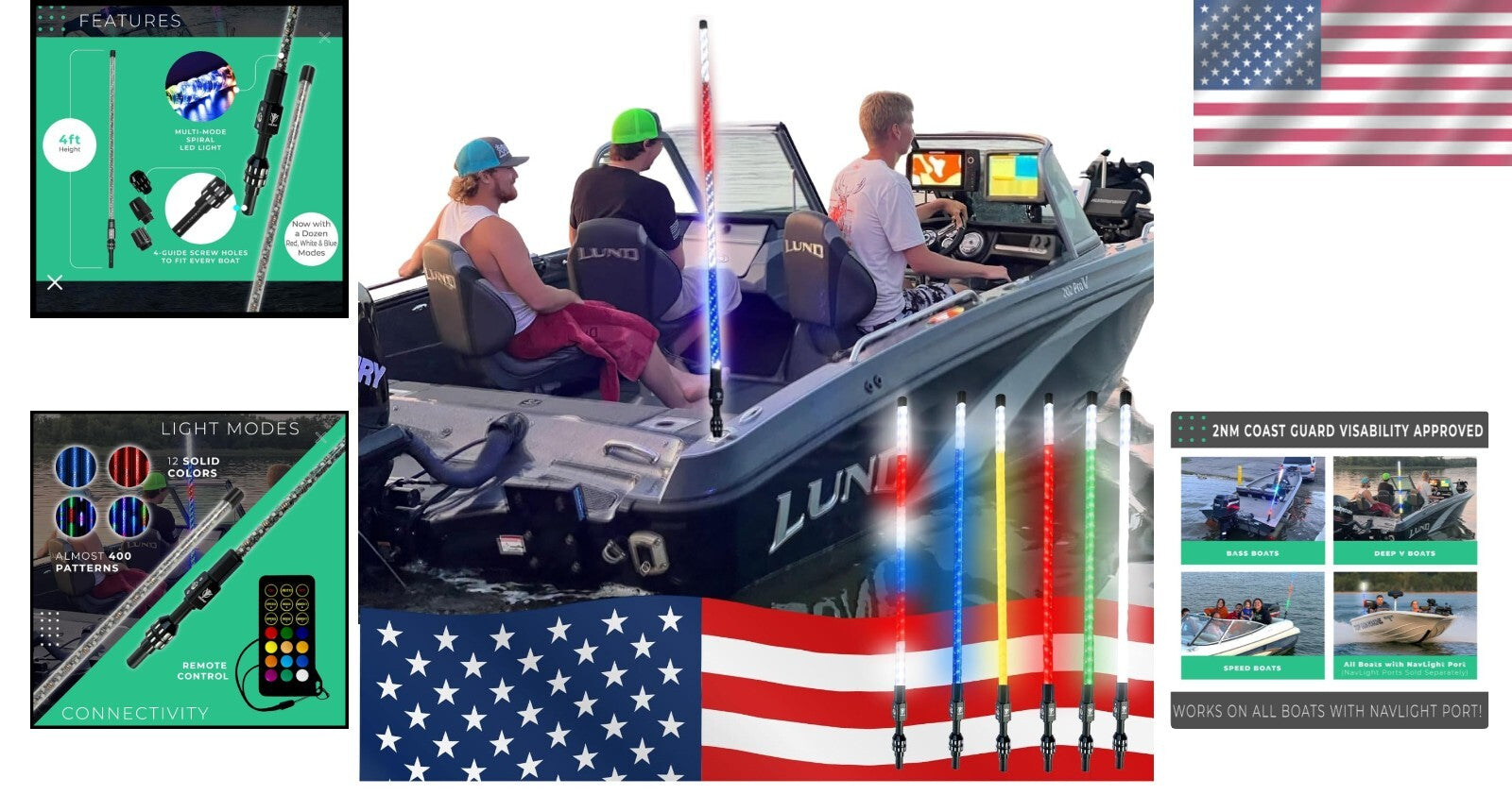 4ft Waterproof LED Boat Lights with Remote Control - Perfect for Holiday Fun