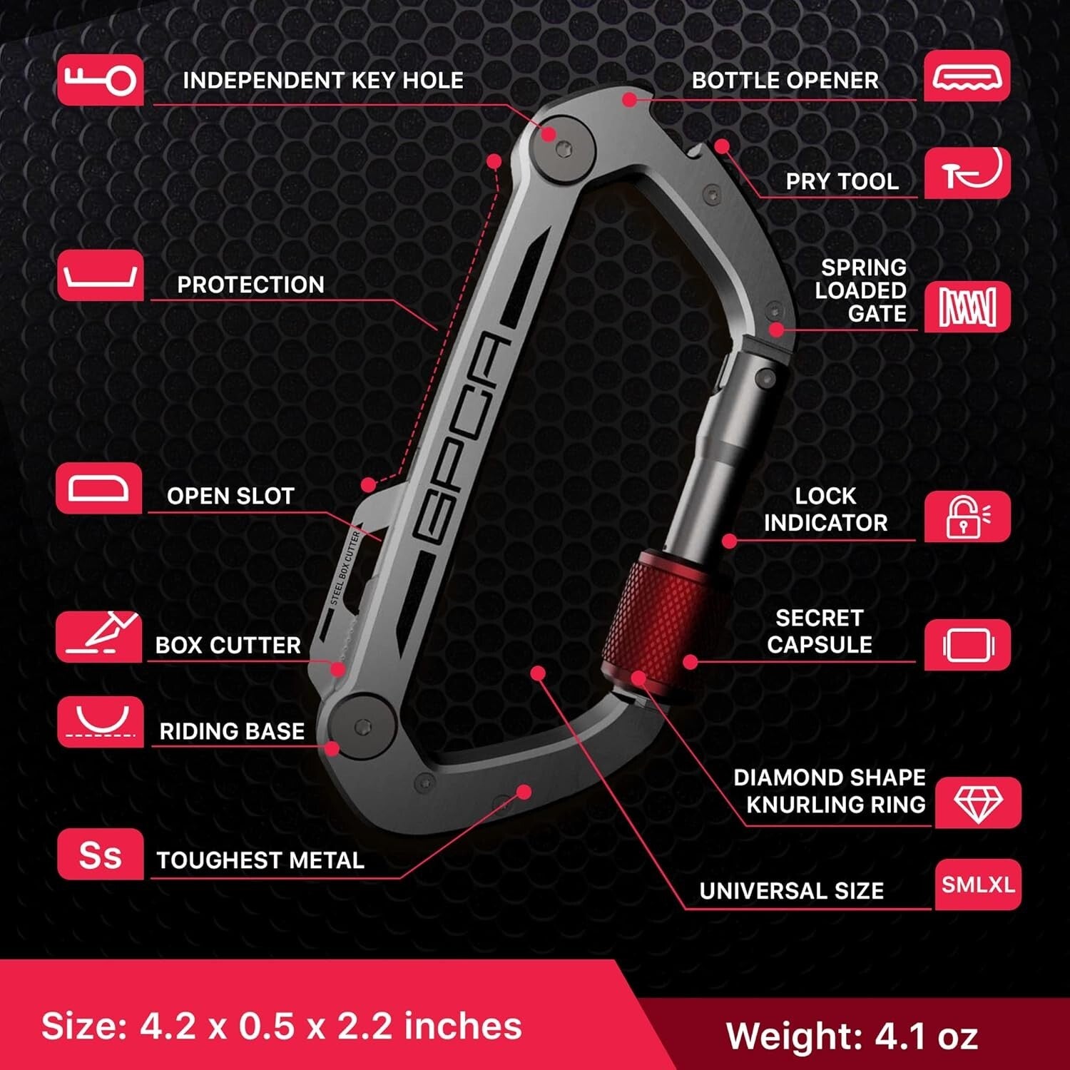 Premium Carabiner Keychain Clip with Auto-Lock and Bottle Opener Functionality