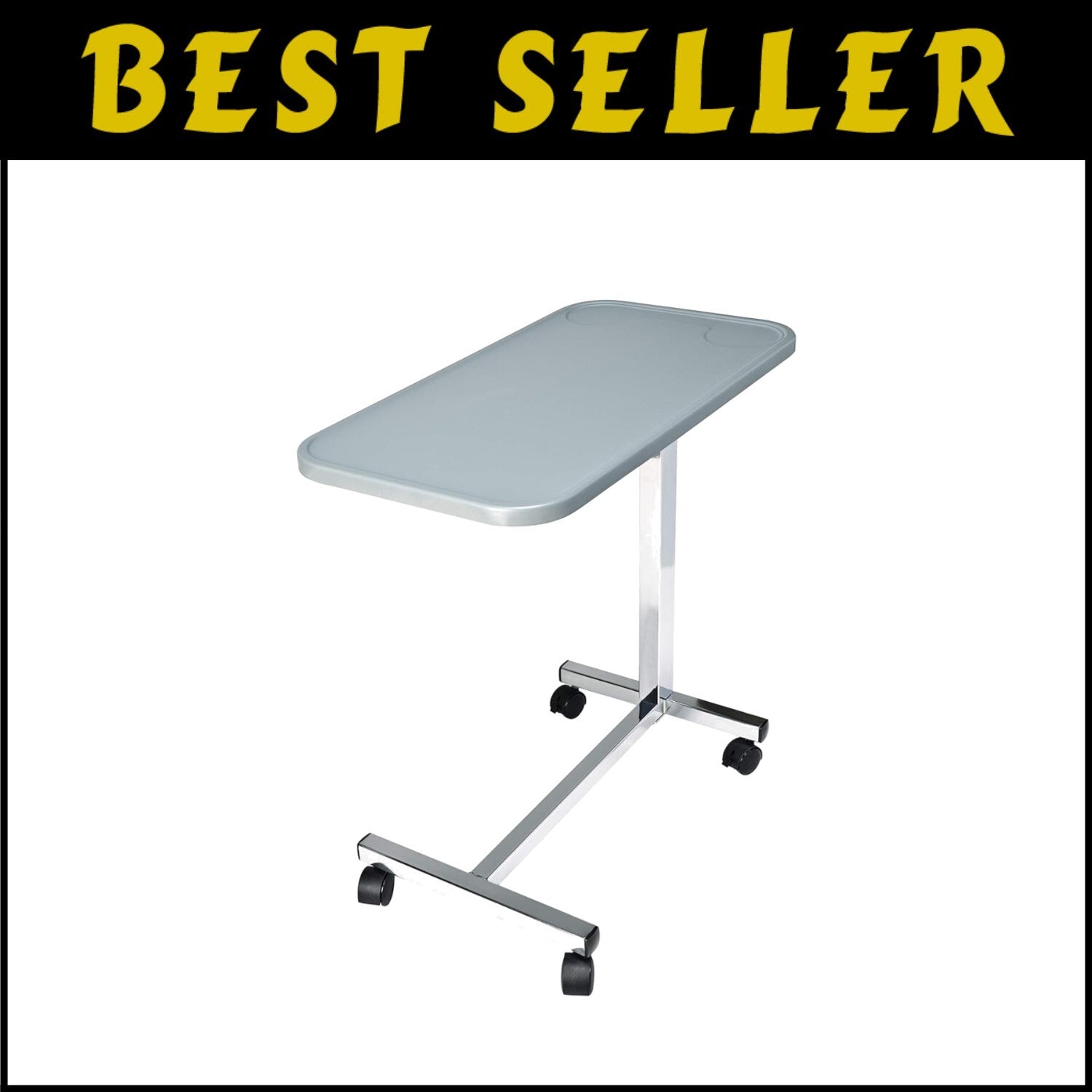 Durable Grey Composite Overbed Table with Casters – Ideal for Home or Hospital