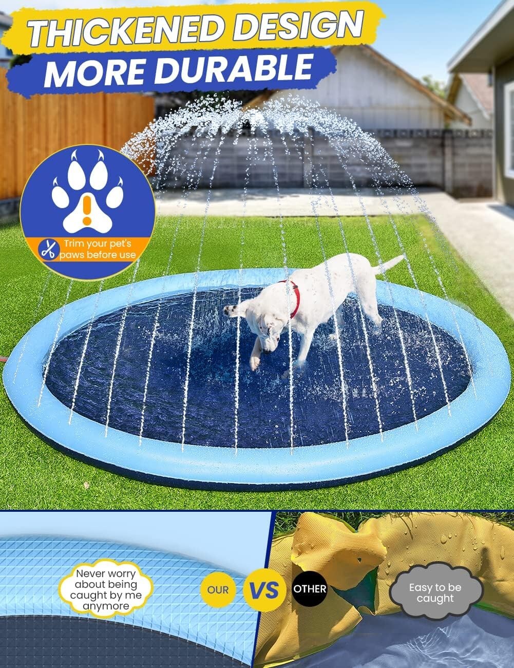 Extra Large 97-Inch Dog Splash Pad - Non-Slip Water Play for Kids & Pets