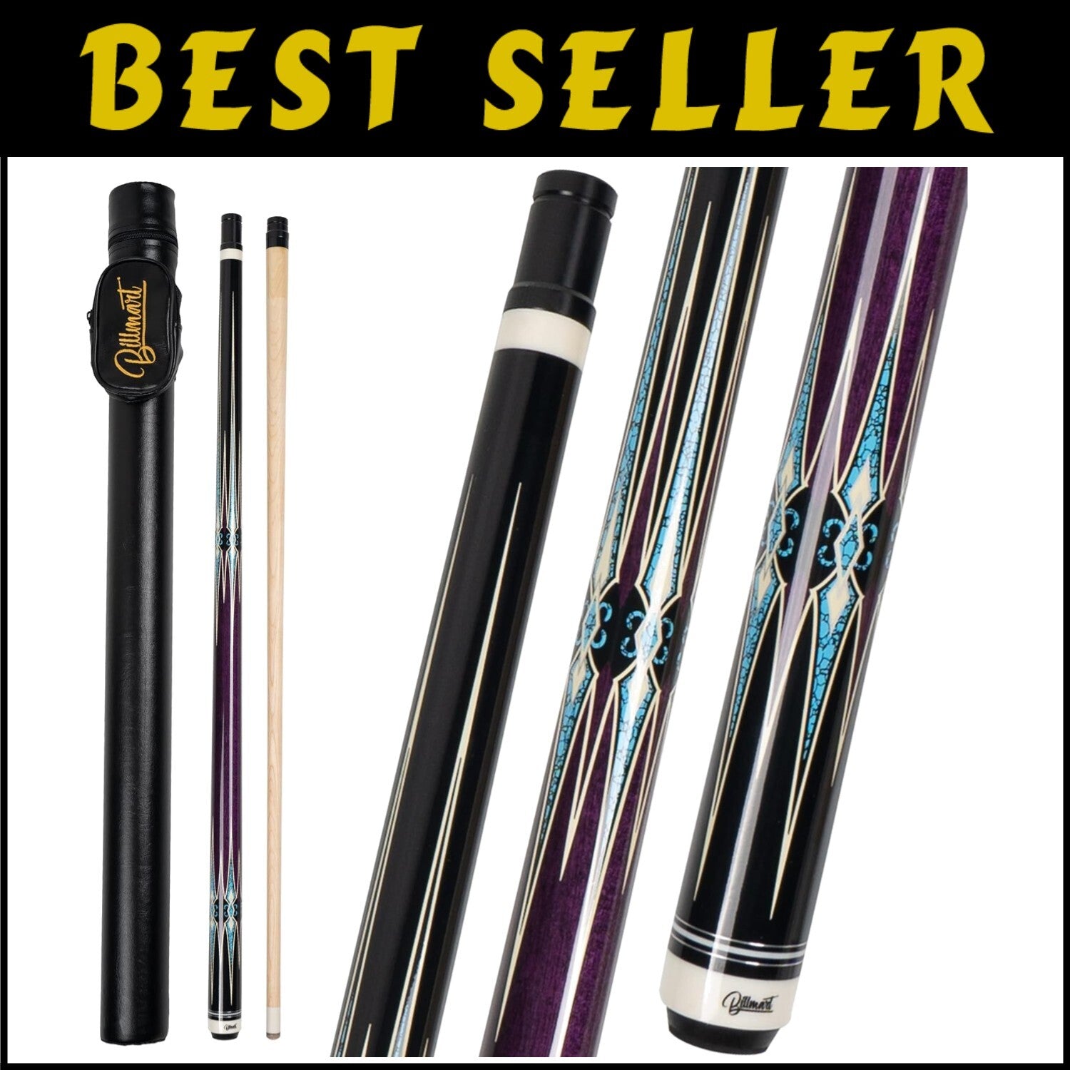 58" Billiard Cue Stick with 13mm Tip & Travel Case - Elegant Purple Finish