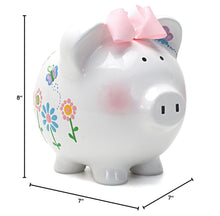 Load image into Gallery viewer, Vibrant Hand-Painted Ceramic Piggy Bank for Girls – 8-inch Flutter Flies Design