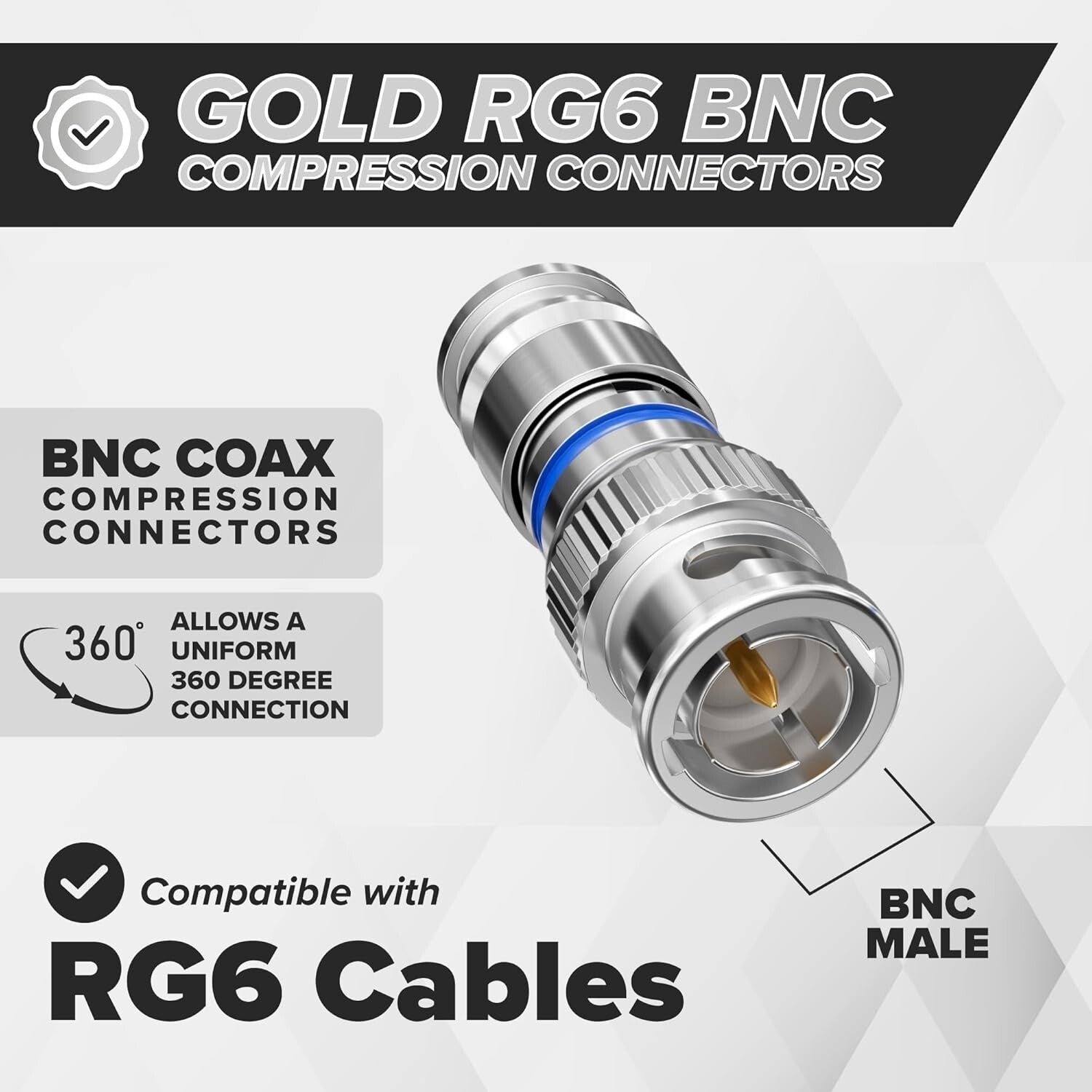 100 Pack Male BNC Compression Connectors - Easy Install for Security Systems