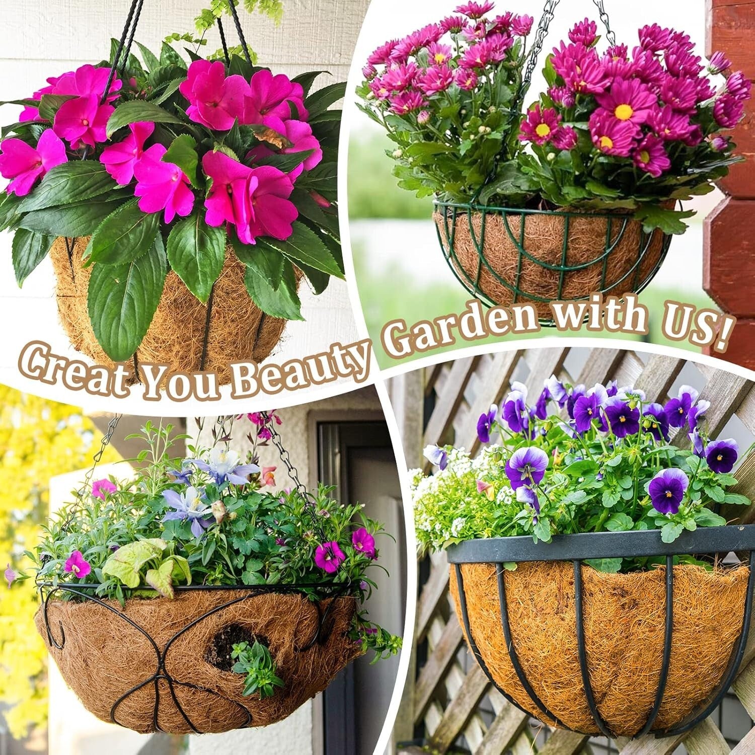 Moisture-Retaining Coconut Coir Liners for 20-Inch Hanging Plants - 4 Pack