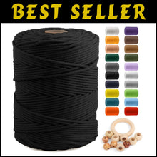 Load image into Gallery viewer, Versatile 5mm Twisted Black Cotton Rope - 328 Yards for Crafting and Decor