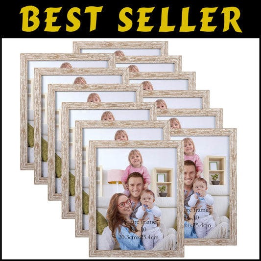 Set of 12 Rustic 8x10 Picture Frames in Distressed Beige for Stylish Displays